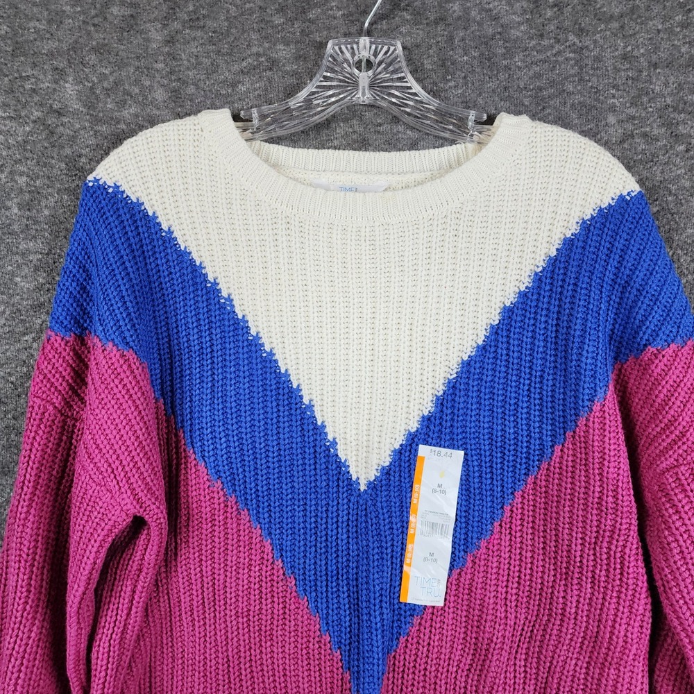 Time and Tru Sweater Womens M Multi Colorblock Chevron Shaker Knit NWT - Picture 3 of 7